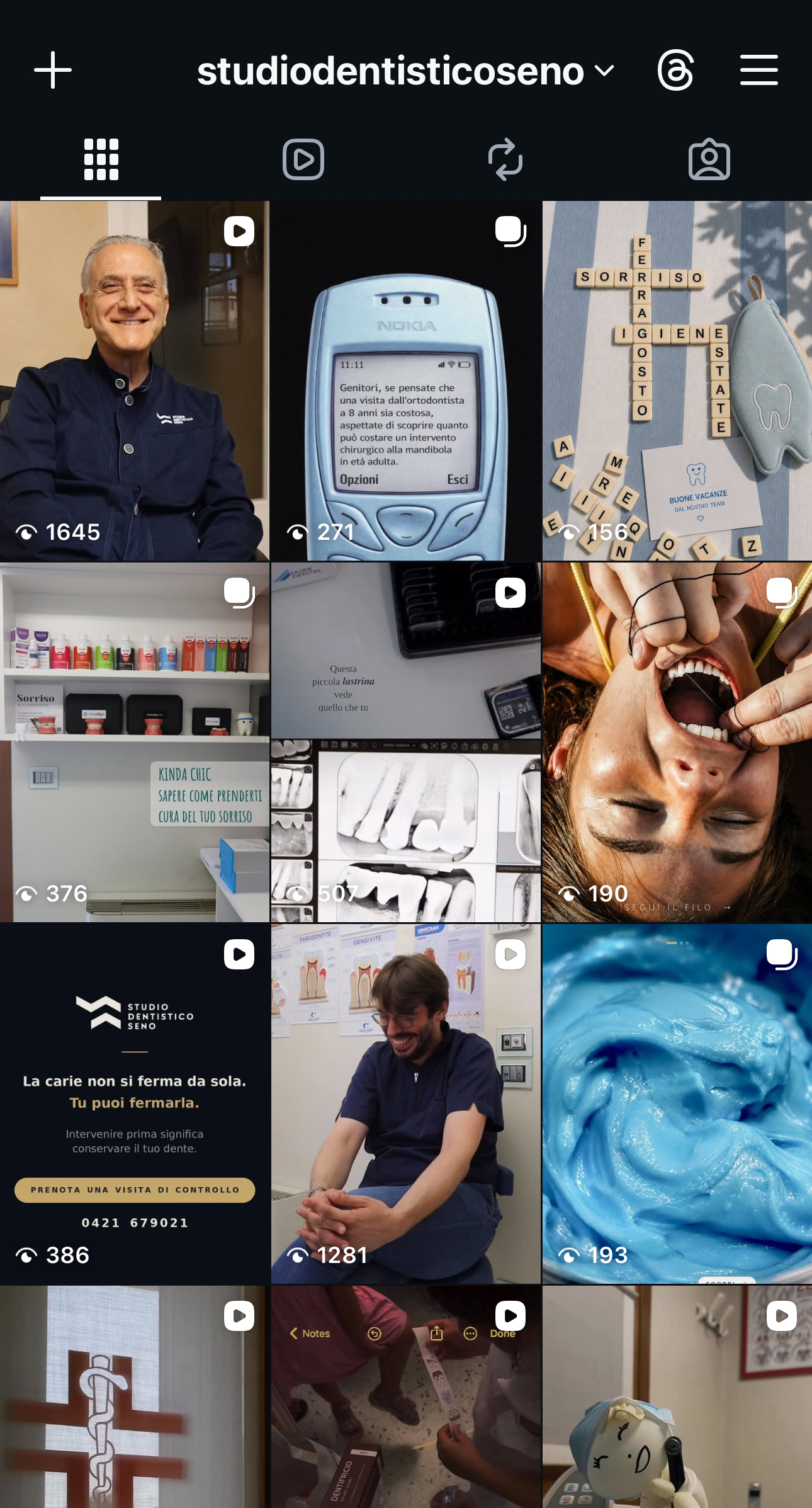 Profilo Instagram di Studio Dentistico Seno