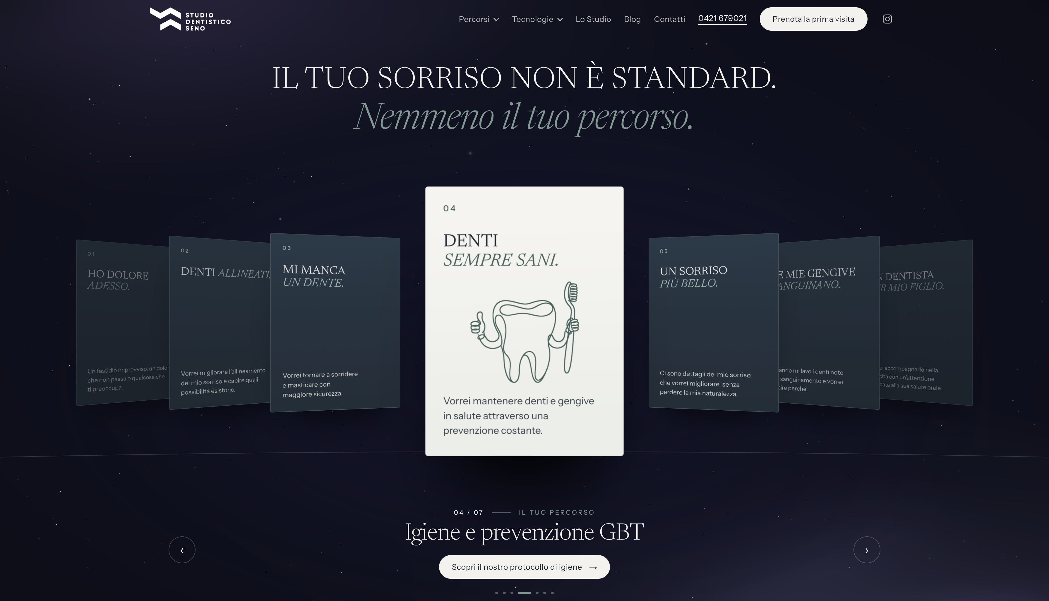 Home desktop del sito Studio Dentistico Seno 2026