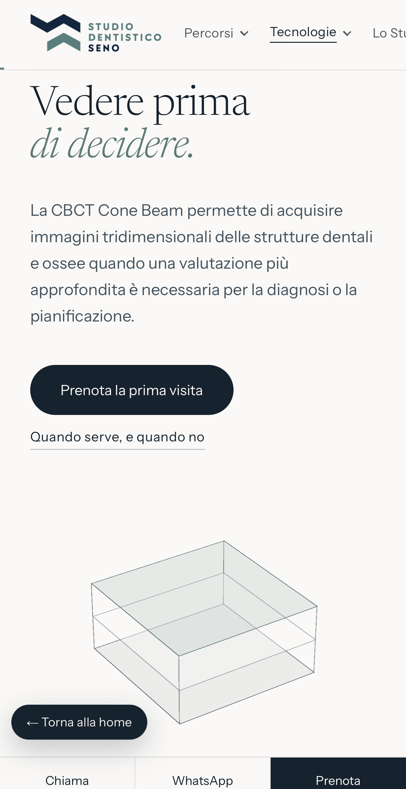 Pagina CBCT Cone Beam del sito, versione mobile