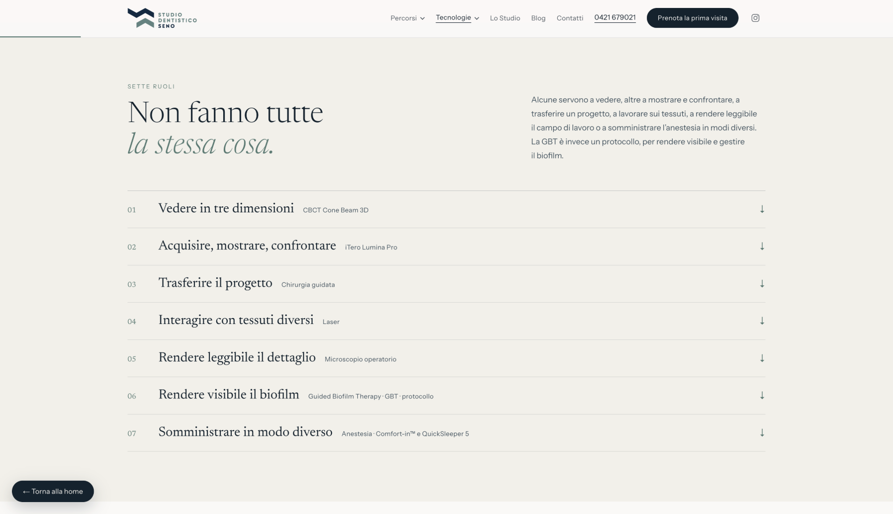 Nuovo sito: pagina Tecnologie organizzata in sette ruoli