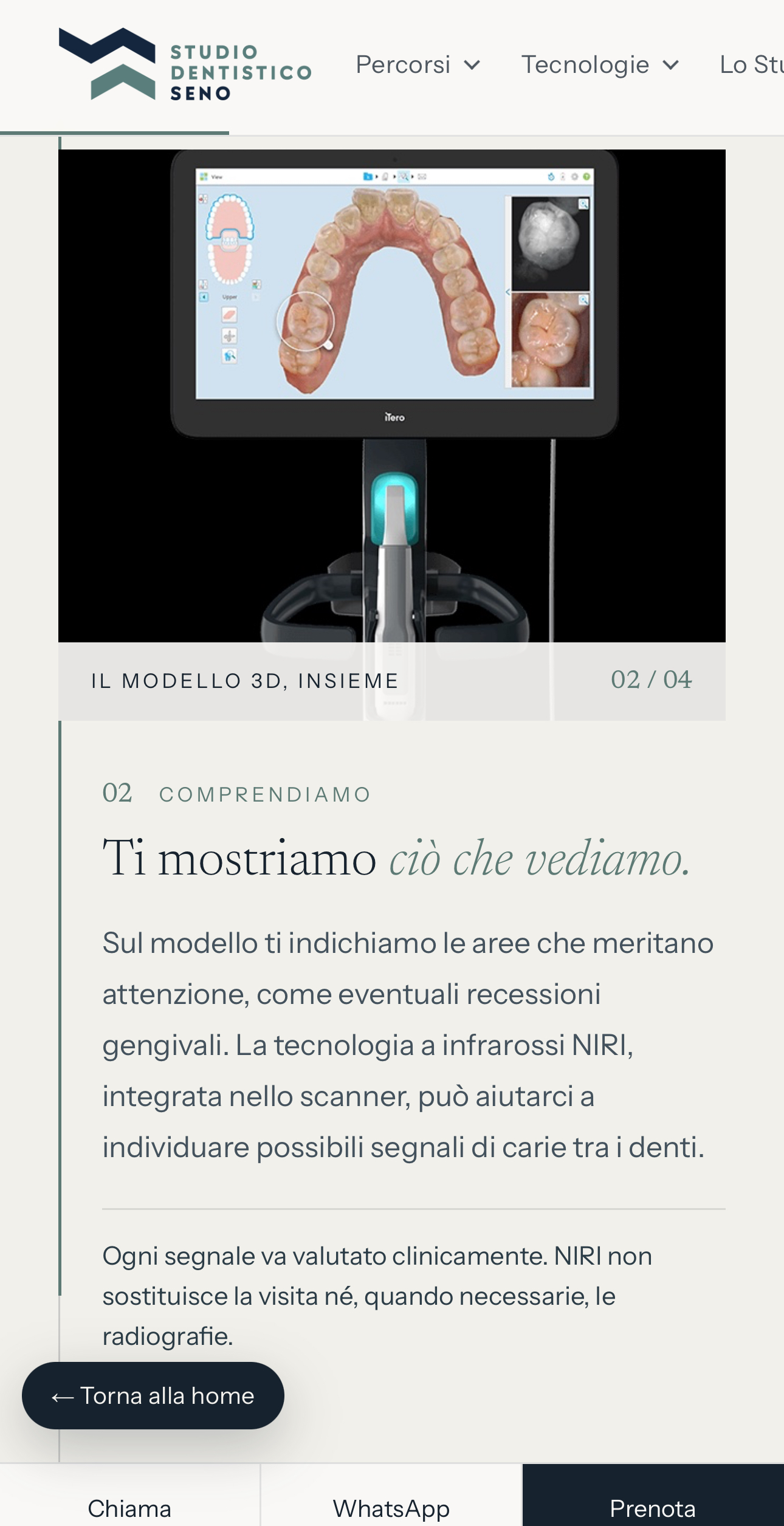 Pagina mobile del sito Studio Dentistico Seno