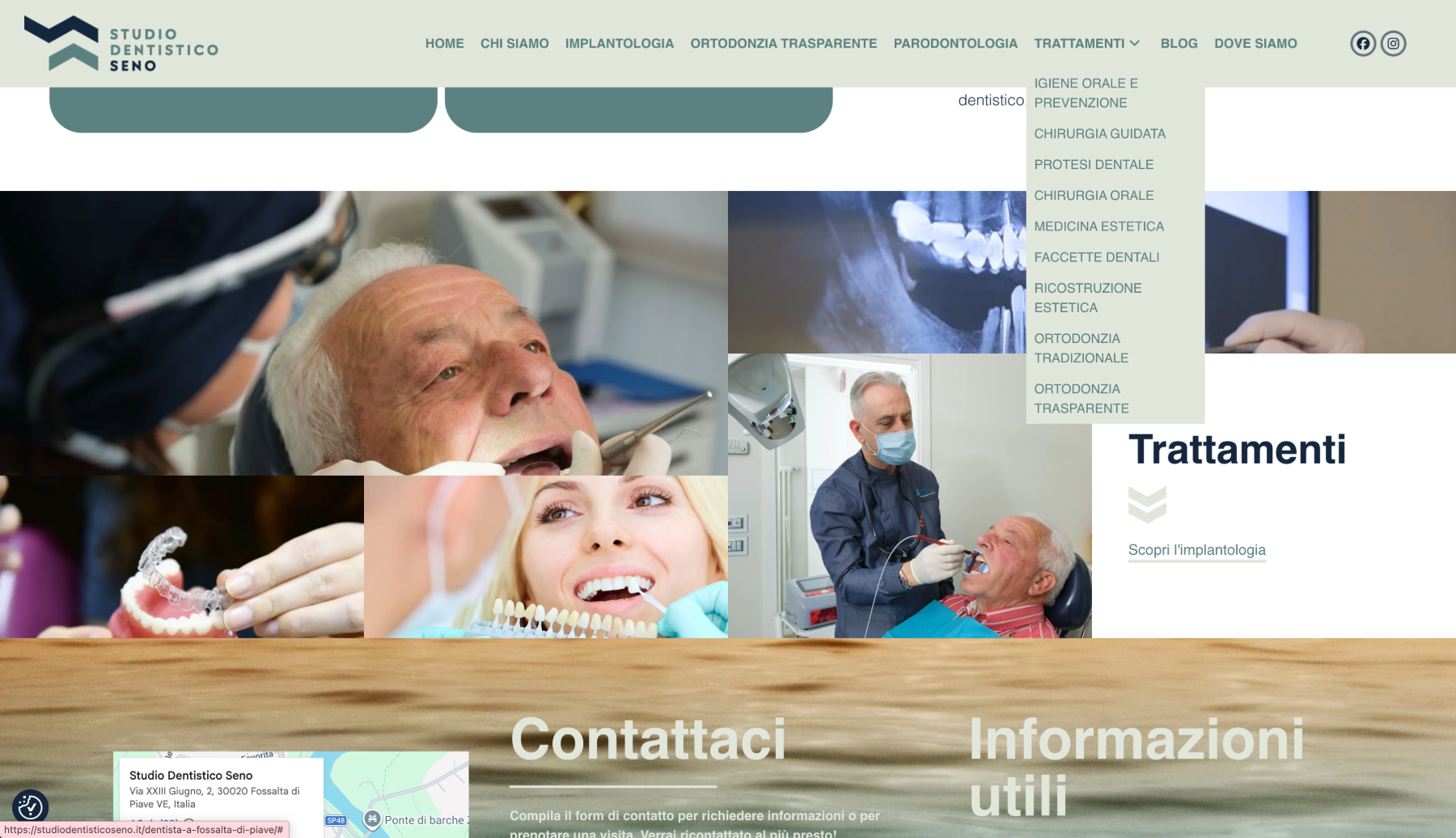 Sito precedente: homepage con il menu Trattamenti aperto